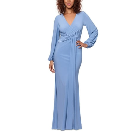 Betsy & Adam Women's Draped V Neck Gown Blue Size 4