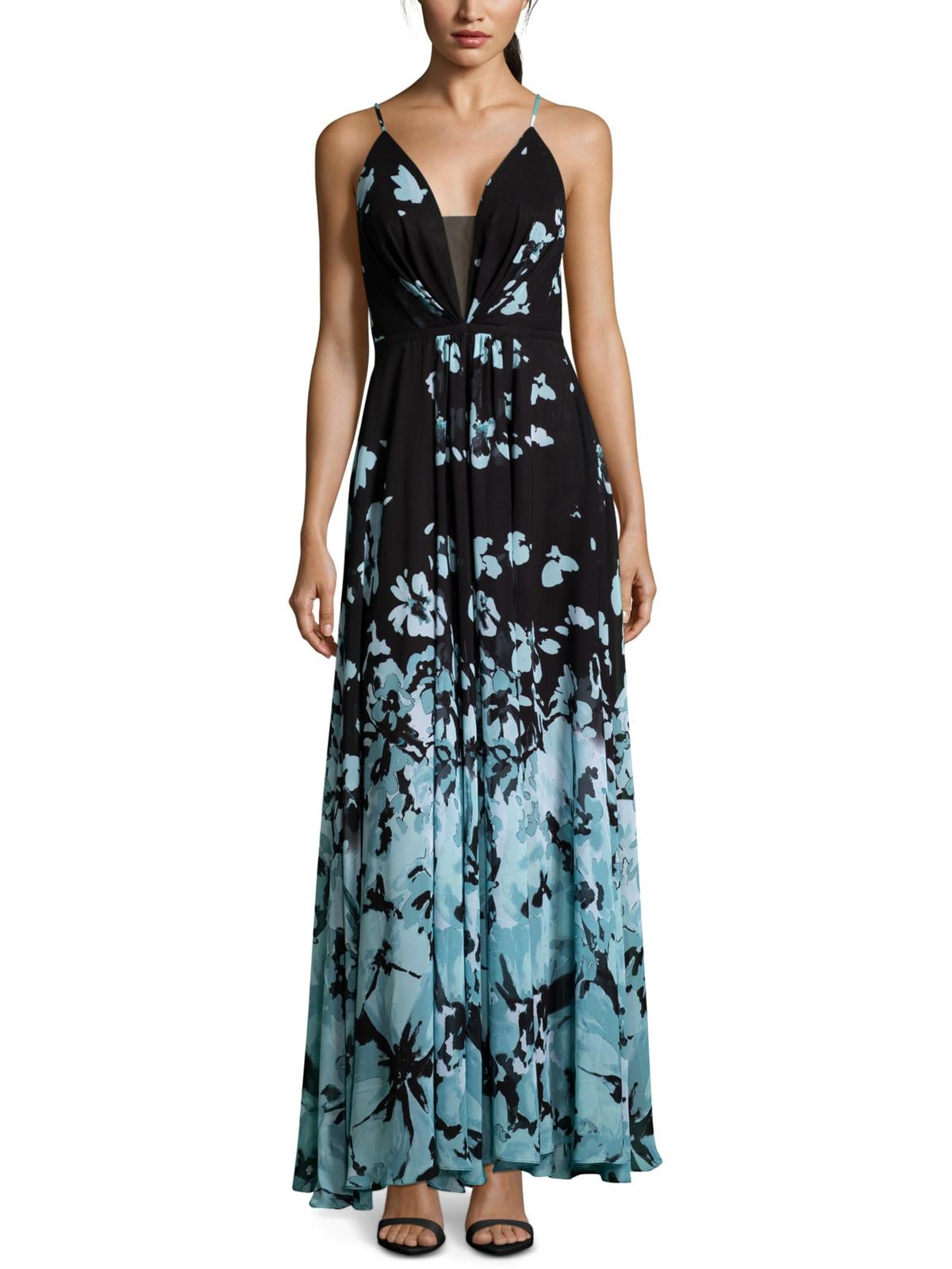 Betsy & Adam Women's Placed-Floral Chiffon Maxi Gown (4, Black/Teal) -  Walmart.com