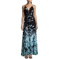 thumbnail image 1 of Betsy & Adam Women's Placed-Floral Chiffon Maxi Gown (4, Black/Teal), 1 of 2