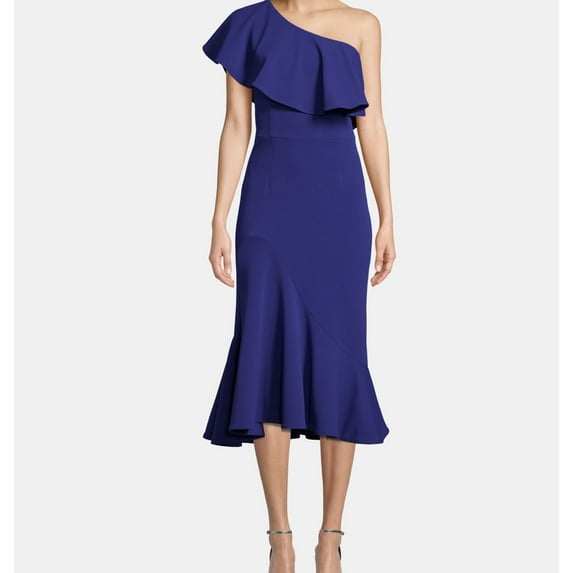 Betsy & Adam Womens Asymmetrical Neck One Shoulder Dress, Blue, 2