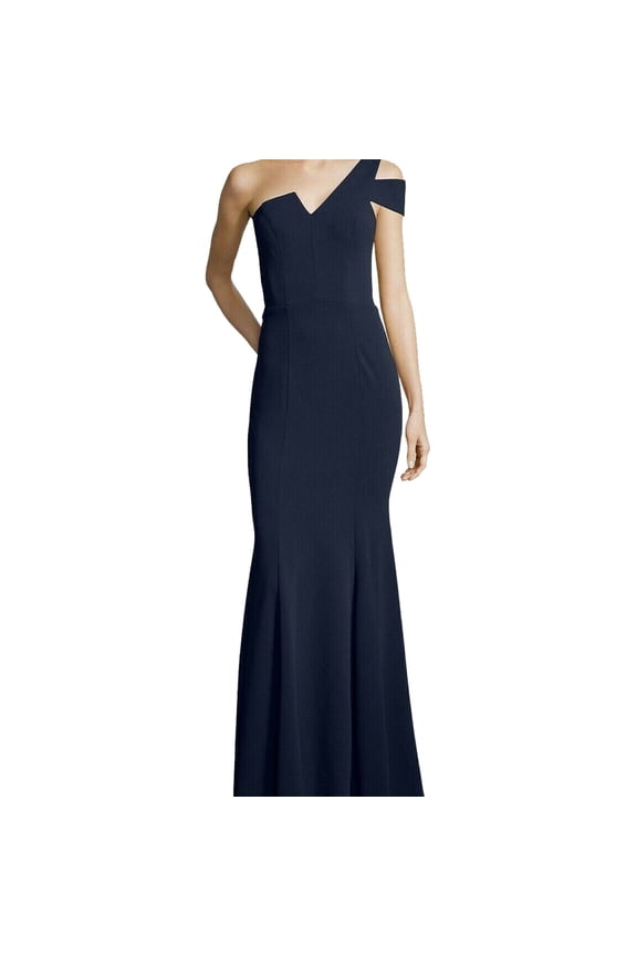 Womens Asymmetrical Solid One Shoulder Mermaid Gown Dress, Blue, Petite, 8P