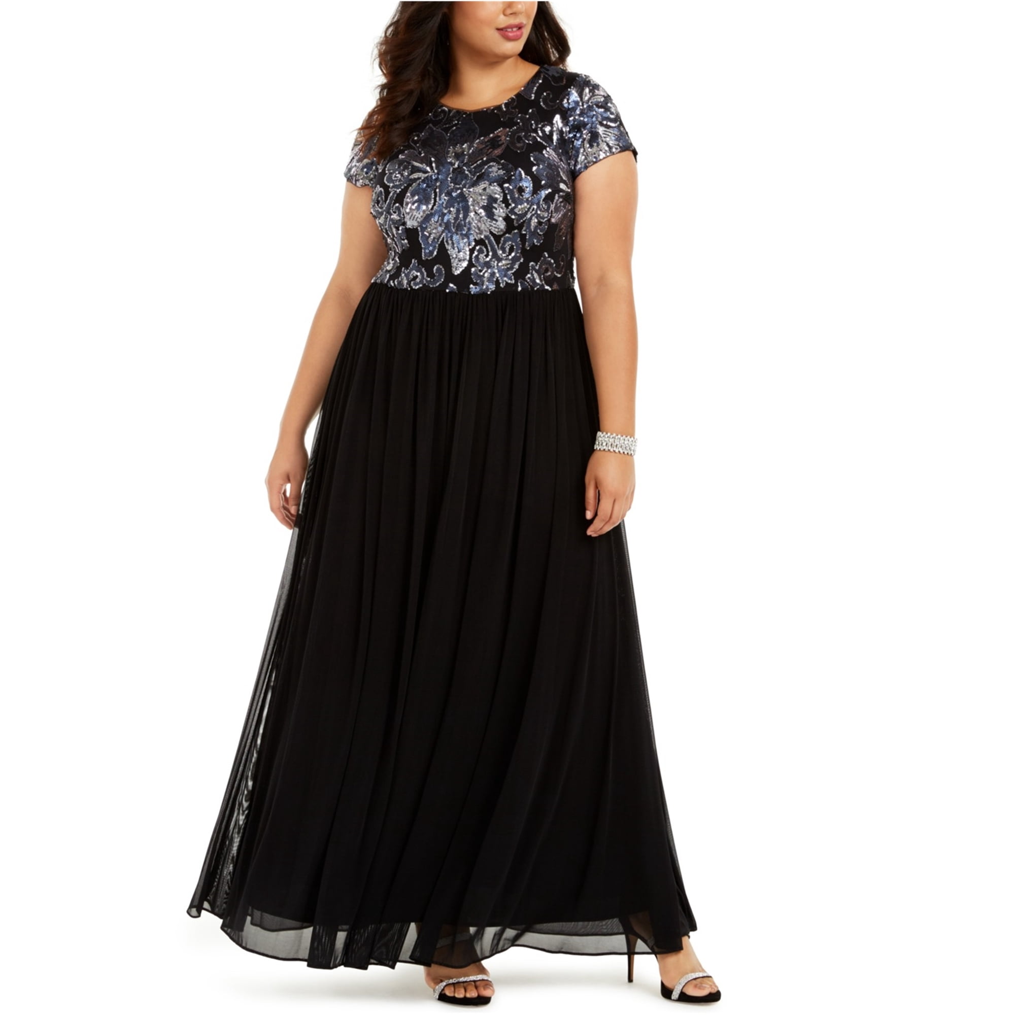 Betsy & Adam Women's Embellished Bodice Gown Black Size Petite Small