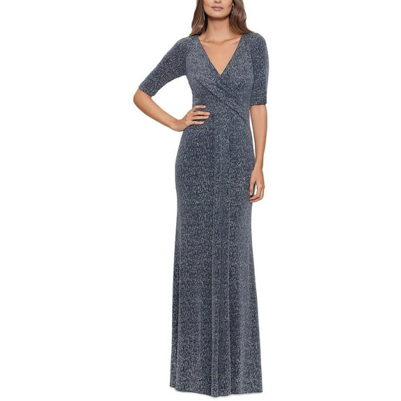 Betsy & Adam Womens Faux Wrap Long Evening Dress