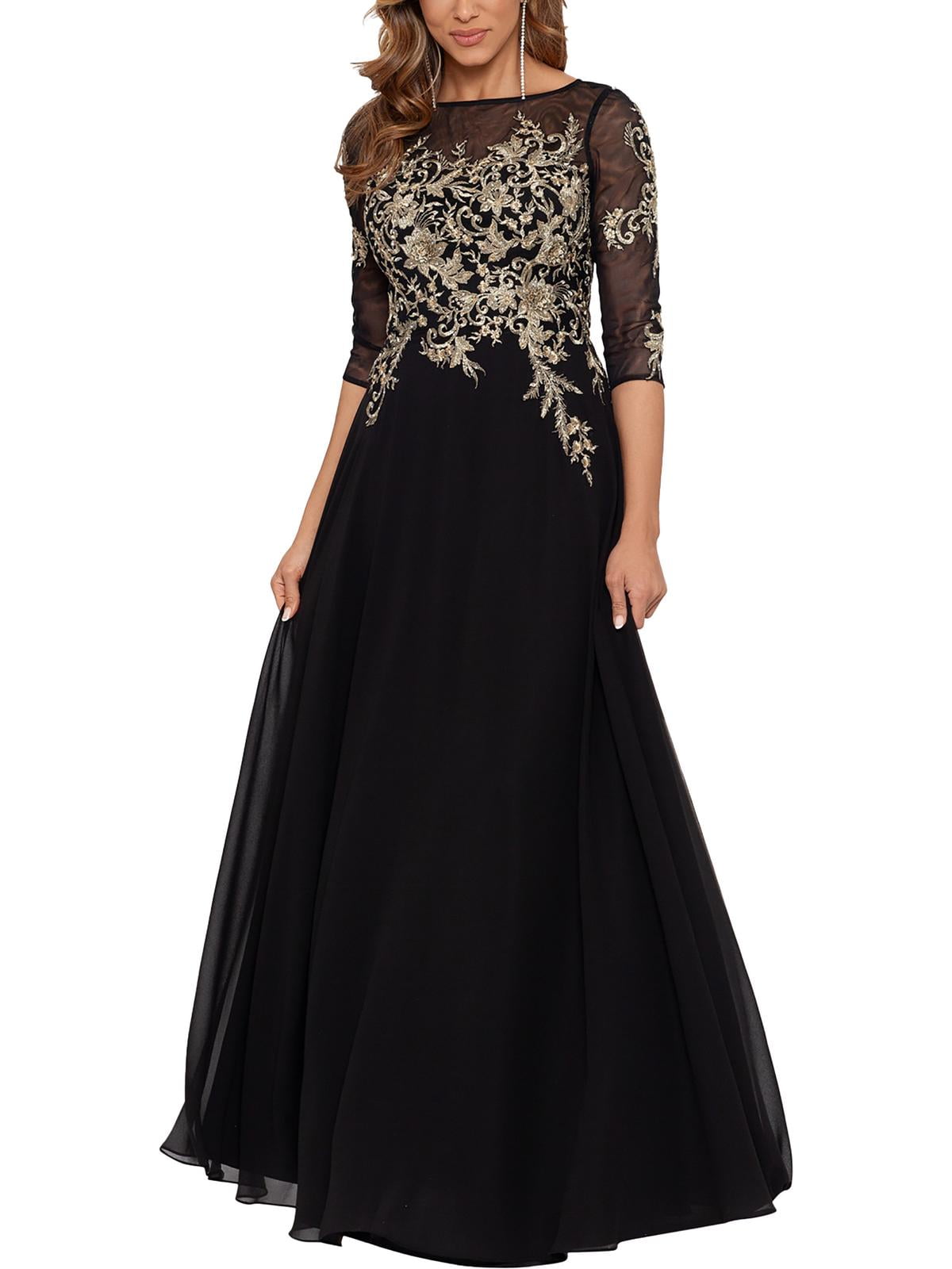 Betsy & Adam Womens Metallic Embroidered Evening Dress - Walmart.com