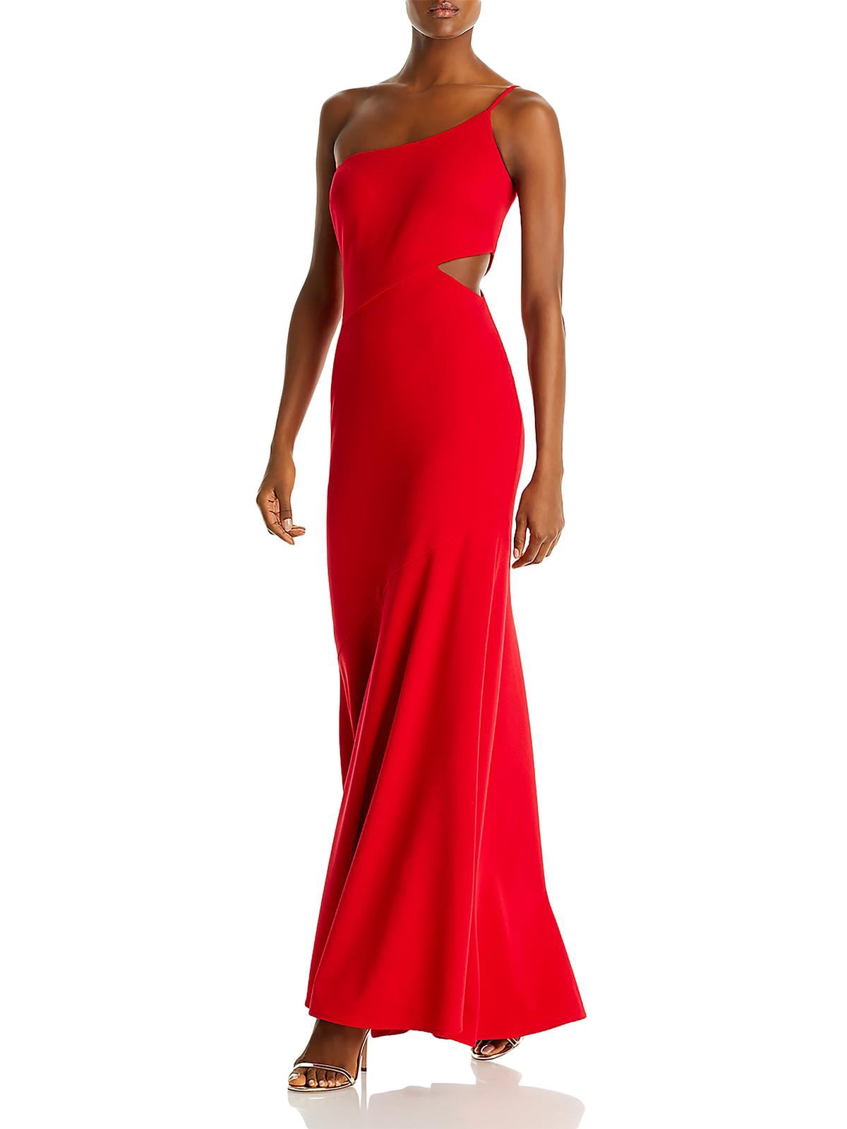 Betsy & Adam Women's One-Shoulder Velvet Evening Gown - Long Sleeve, Side Slit