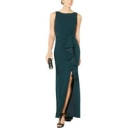 Betsy & Adam Womens Petites Crepe Ruffled Evening Dress Green 8P