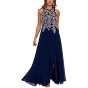 Betsy & Adam Womens Petites Embroidered Maxi Evening Dress