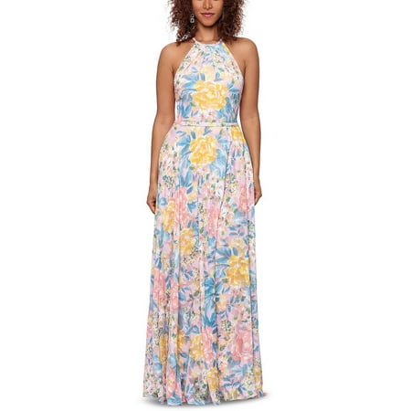 Betsy Adam Halter Burnout Print Gown