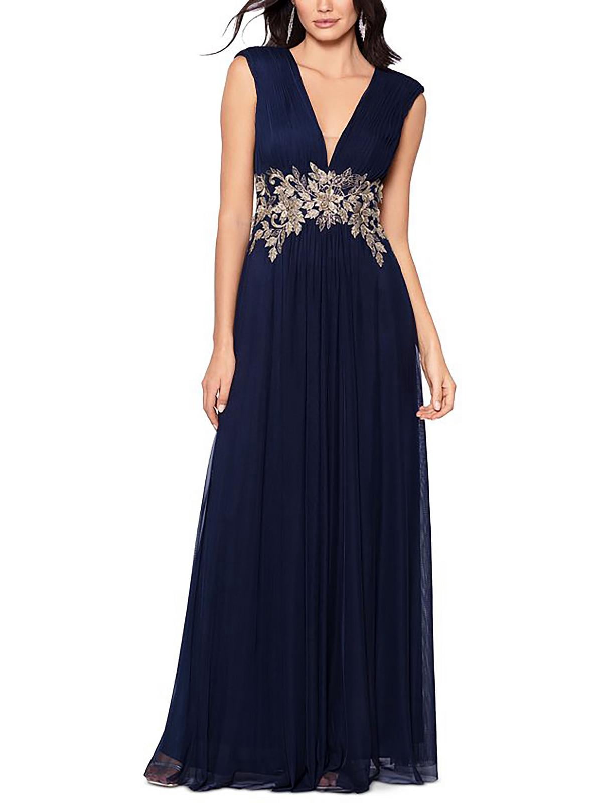 Betsy & Adam Womens Petites Full Length Embroidered Evening Dress