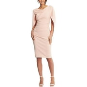 Betsy & Adam Womens Petites Gathered Cape Sleeves Sheath Dress