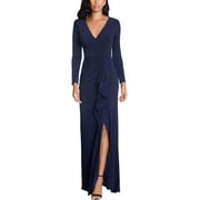 Betsy & Adam Womens Petites Surplice Long Evening Dress