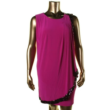 Betsy & Adam Womens Plus Draped Seqined Cocktail Dress