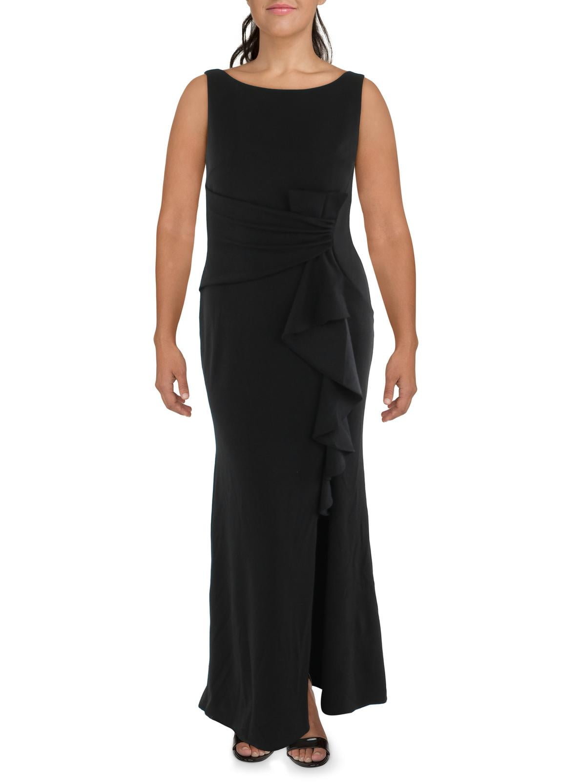 Betsy & Adam Women's Formal Gown A22921 - Boat Neck, Fitted Silhouette With Cascading Ruffle