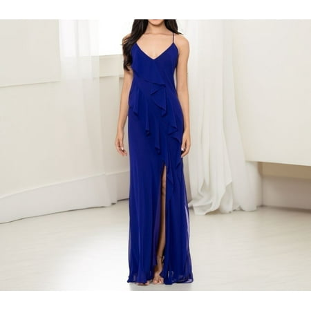 Betsy & Adam Womens Ruffle Spaghetti Strap Gown Dress Electric Blue Size 10 NWT