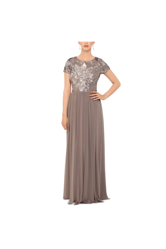 Womens Sequin Gown Dress, Beige, 4