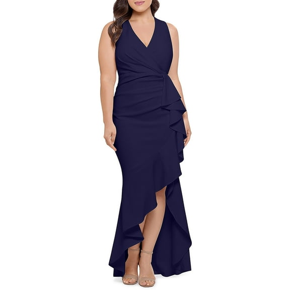 Betsy & Adam Womens Surplice Asymmetric Evening Dress
