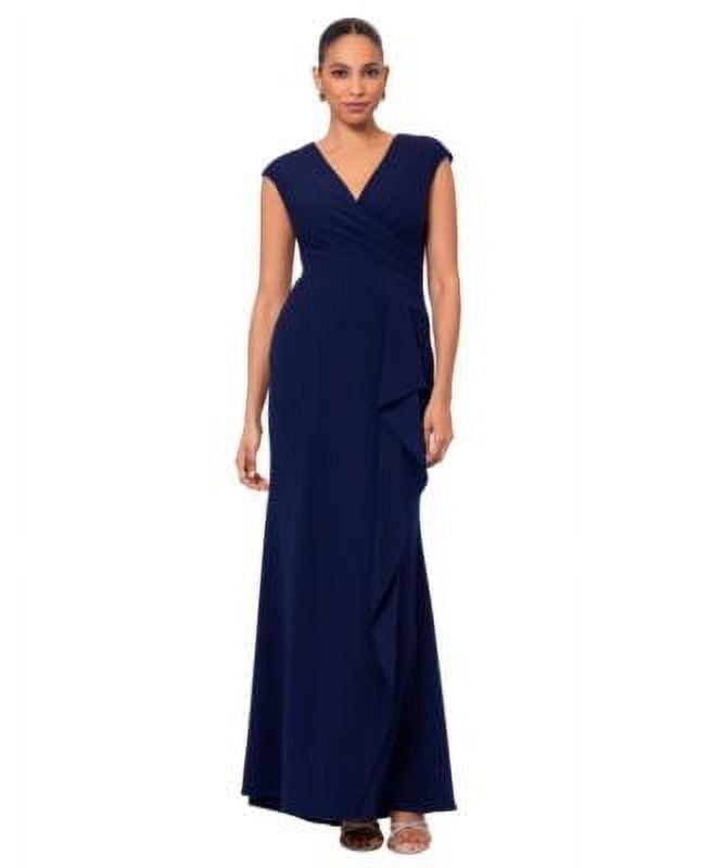 BETSY & ADAM Betsy Adam Womens V-Neck Ruffle-Front Su Navy 4