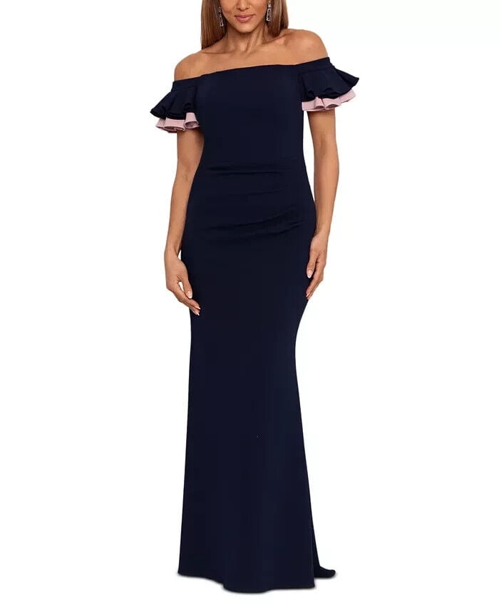 Betsy & Adams Off the Shoulder Navy Double Ruffle Gown Dress 14 Rtl $299  NWT - Walmart.com