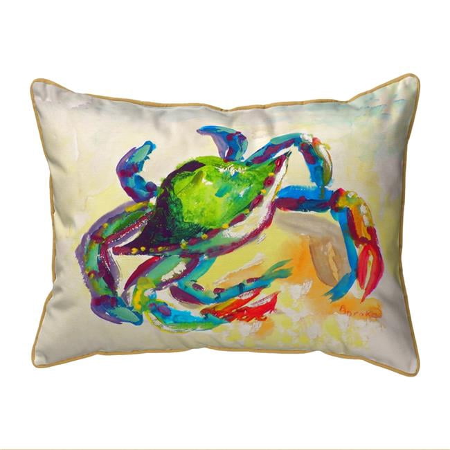 Betsy Drake  11 x 14 in. Teal Crab Small Indoor & Outdoor Pillow