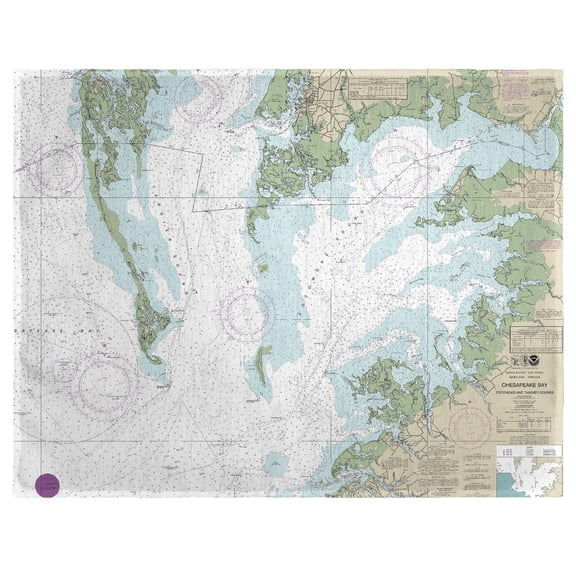 Betsy Drake Interiors Chesapeake Bay - Pocomoke and Tangier Sounds, VA Nautical Map Place Mat Set of 4
