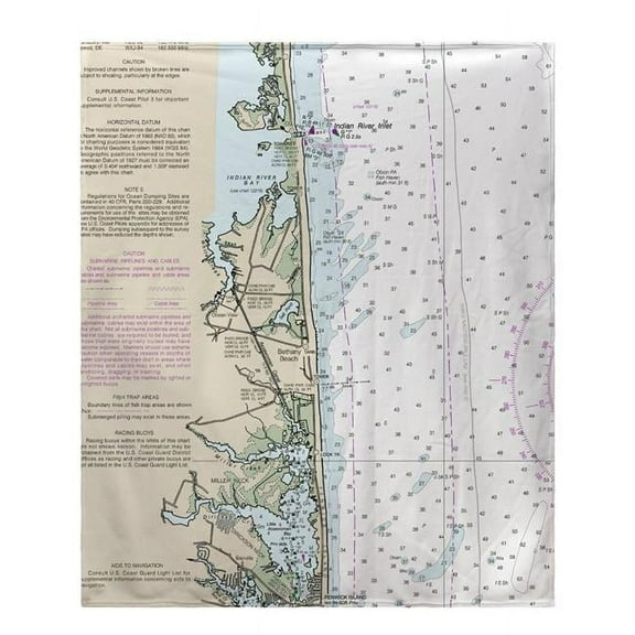 Betsy Drake BK12214BB 50 x 60 in. Bethany Beach, DE Nautical Map Fleece Throw