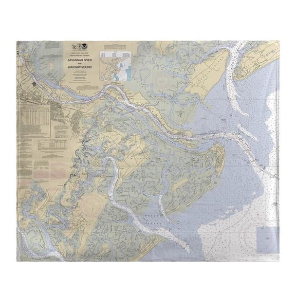 Betsy Drake BK214 Savannah River & Wassaw Sound, GA Nautical Map Fleece Throw