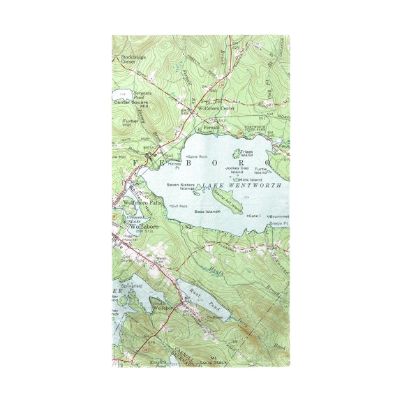 Betsy Drake BT654 Lake Wentworth, NH Nautical Map Beach Towel