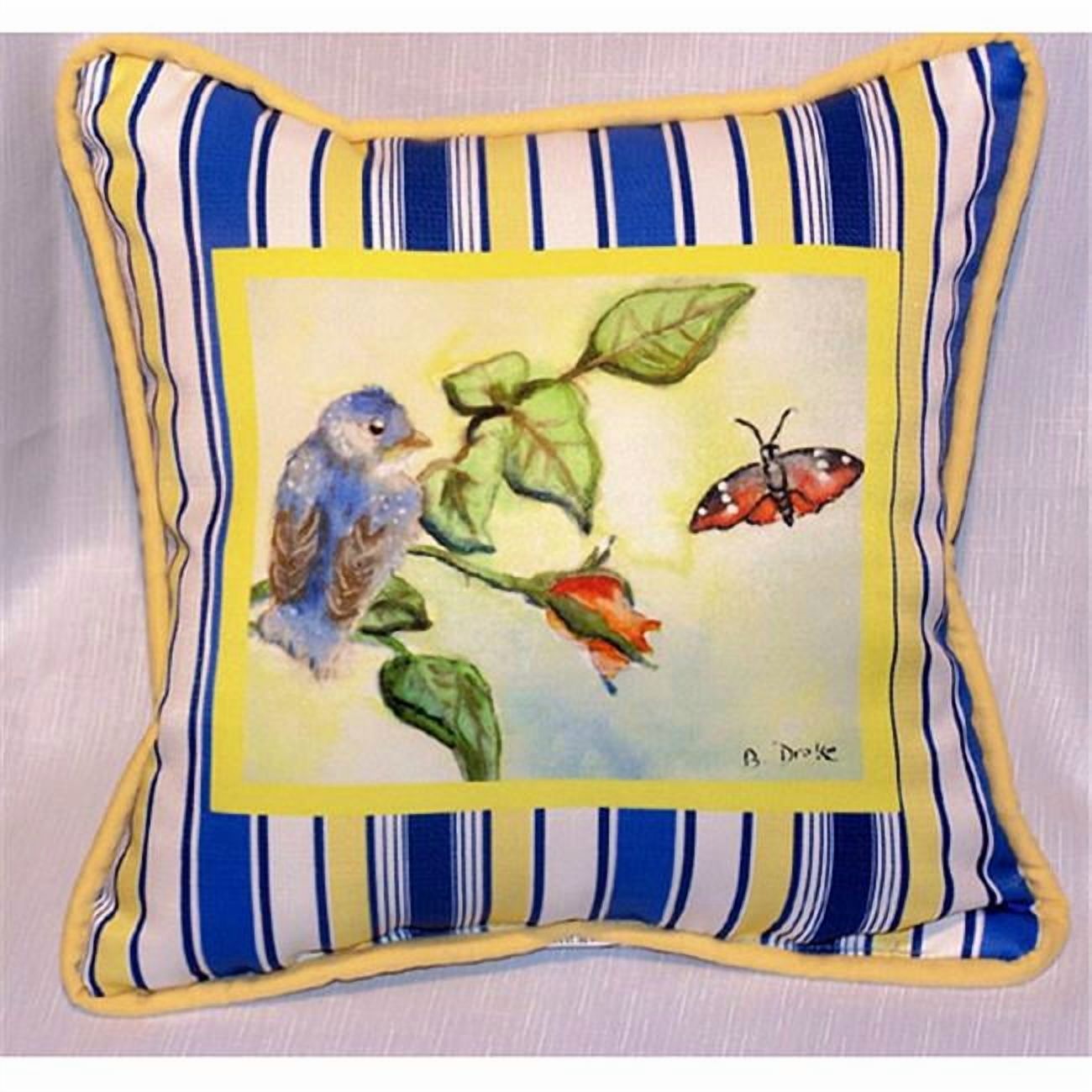 Betsy Drake  Baby Blue Bird Small Outdoor-Indoor Pillow 12''x12''