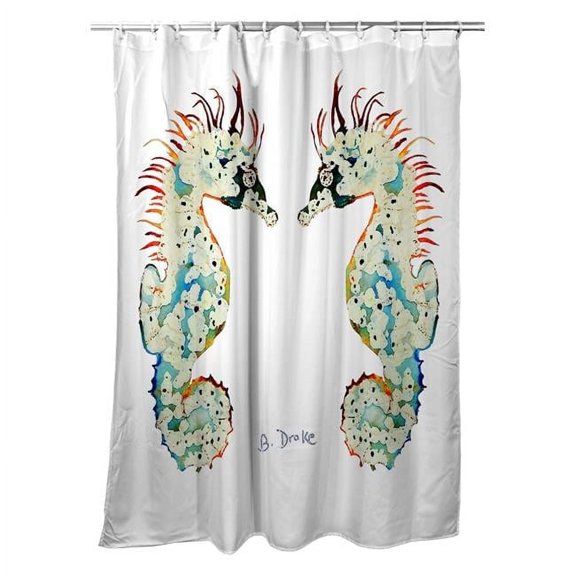 Betsy Drake  Betsys Seahorses White Shower Curtain