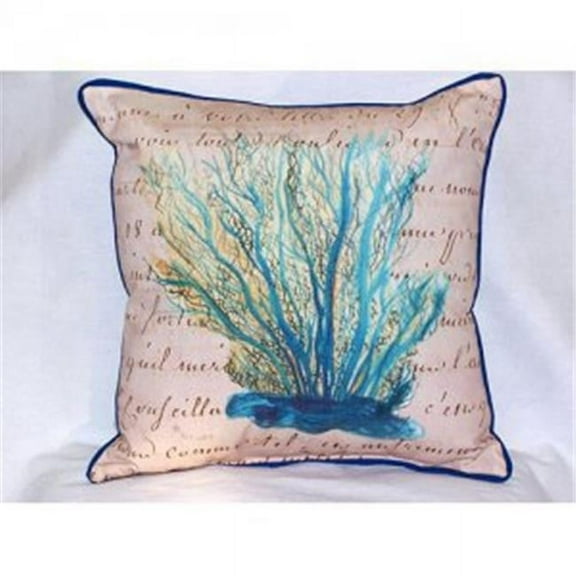 Betsy Drake  Blue Coral Beige Throw Pillow- 22 x 22 in.