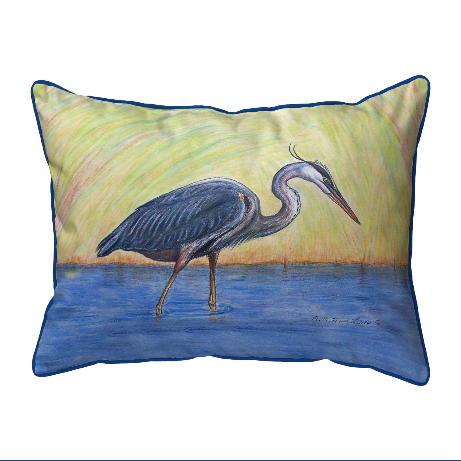 Betsy Drake Blue Heron Large Indoor/Outdoor Pillow 16x20