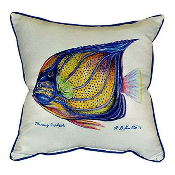 Betsy Drake Blue Ring Angelfish Large Indoor/Outdoor Pillow 18x18