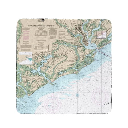 Betsy Drake Interiors Charleston Harbor and Approaches, SC Nautical Map Coaster Set of 4