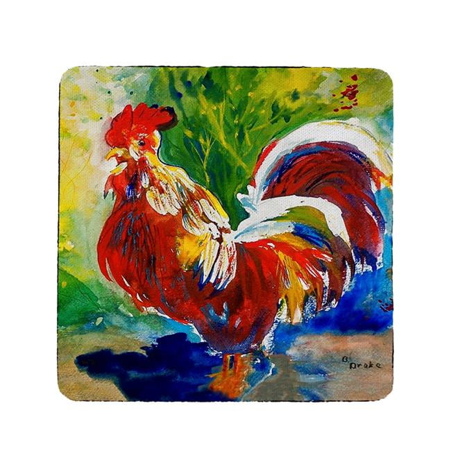 Colorful Red Rooster Rubber Coasters - Set of 4