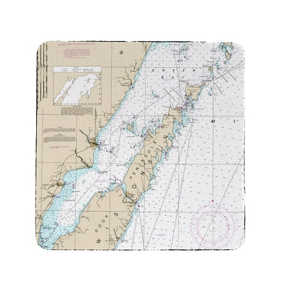 Betsy Drake CT14902DC 4 x 4 in. Door County, Green Bay, WI Nautical Map Coaster - Set of 4