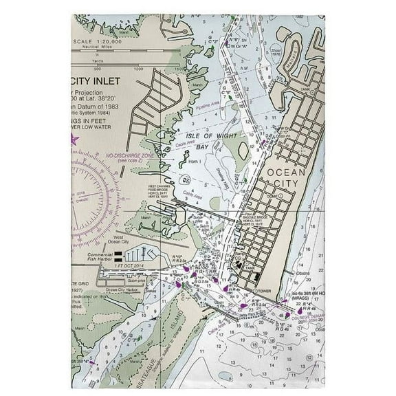 Betsy Drake GT12211OC Ocean City Inlet, VA Nautical Map Guest Towel