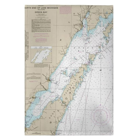 Betsy Drake GT14902DC 20 x 20 in. Door County, Green Bay, WI Nautical Map Guest Towel