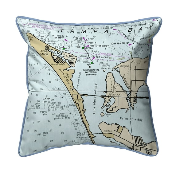 Betsy Drake HJ11424 Anna Maria Island, FL Nautical Map Large Corded Indoor & Outdoor Pillow - 18 x 18 in.