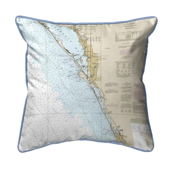 Betsy Drake Interiors Venice, FL Nautical Map Large Corded Indoor/Outdoor Pillow 18x18