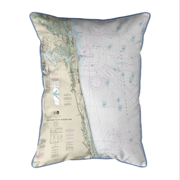 Betsy Drake HJ11488 Amelia Island to Saint Augustine, FL Nautical Map Large Corded Indoor & Outdoor Pillow - 16 x 20 in.