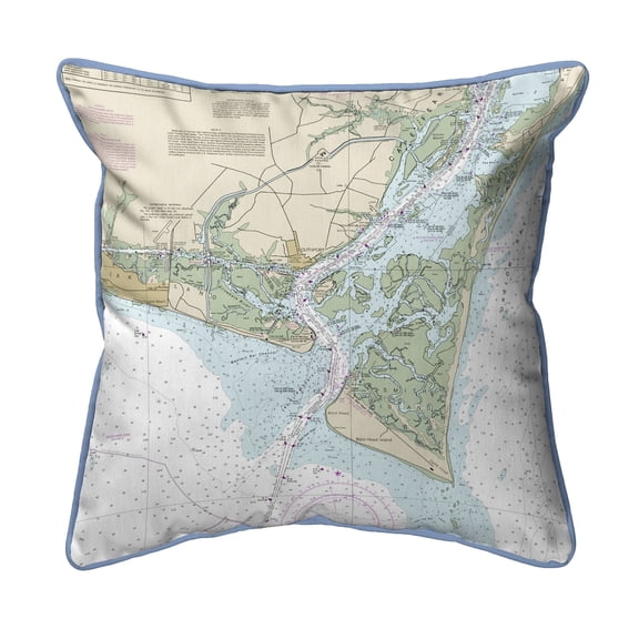 Betsy Drake HJ11537B Baldhead Island, NC Nautical Map Large Corded Indoor & Outdoor Pillow - 18 x 18 in.