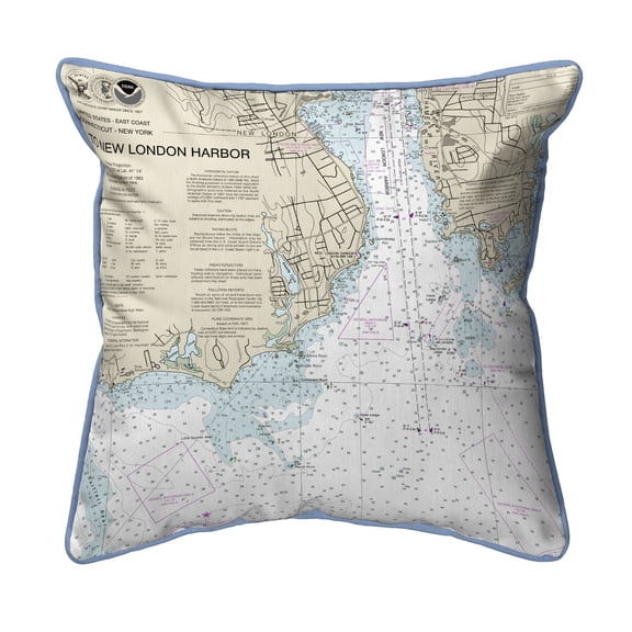 Betsy Drake HJ13212NL 18 x 18 in. New London Harbor, CT Nautical Map Large Corded Indoor & Outdoor Pillow