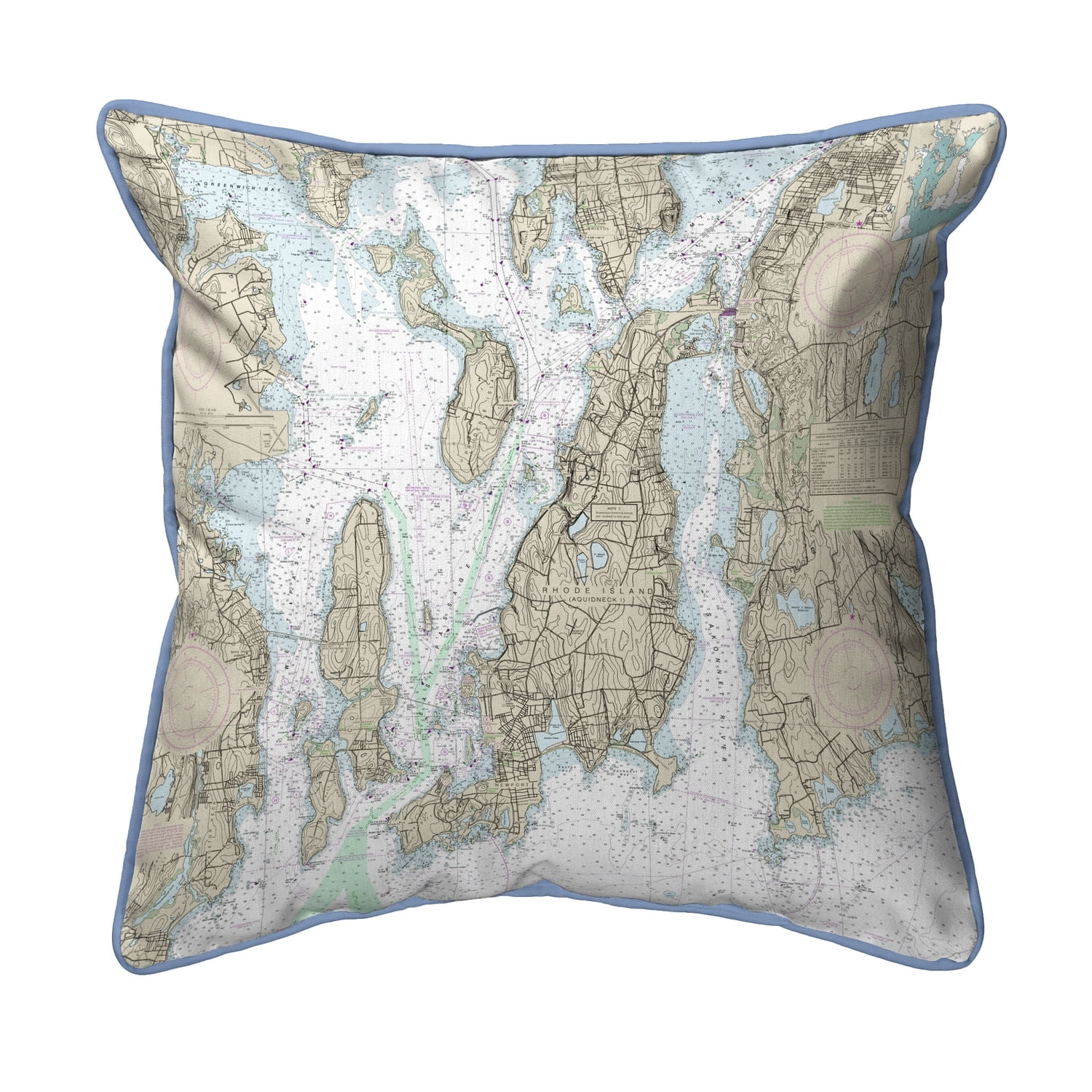 Betsy Drake HJ13221NP 16 x 20 in. Narragansett Bay, RI Nautical Map Large Corded Indoor & Outdoor Pillow