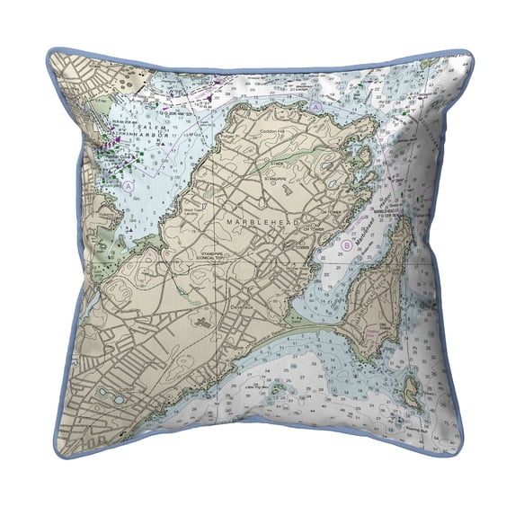 Betsy Drake HJ13275MH 18 x 18 in. Marblehead, MA Nautical Map Large Corded Indoor & Outdoor Pillow