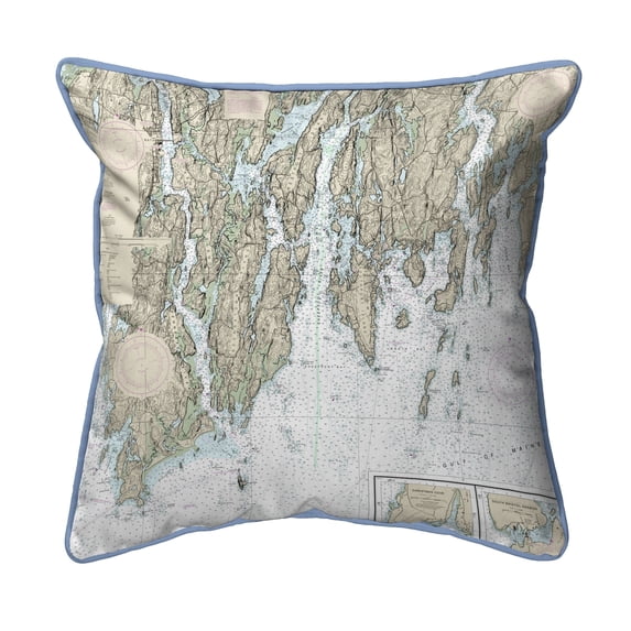 Betsy Drake HJ13293BB BoothBay, ME Nautical Map Large Corded Indoor & Outdoor Pillow - 18 x 18 in.
