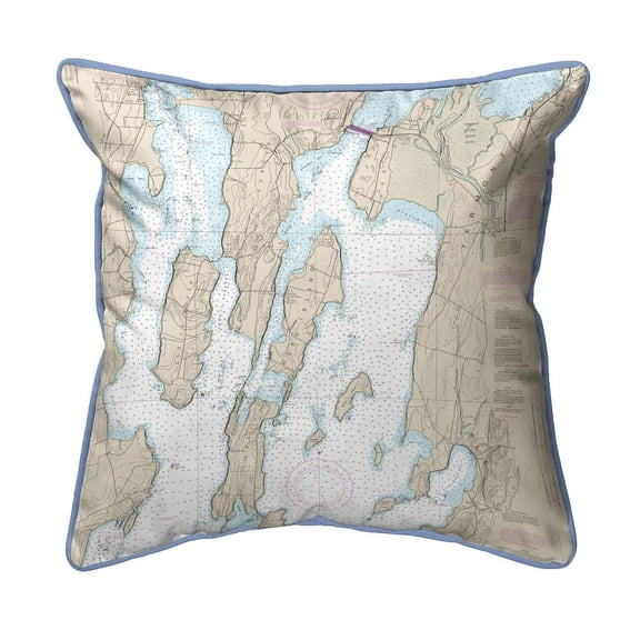 Betsy Drake Interiors North Hero Island, VT Nautical Map Large Corded Indoor/Outdoor Pillow 18x18