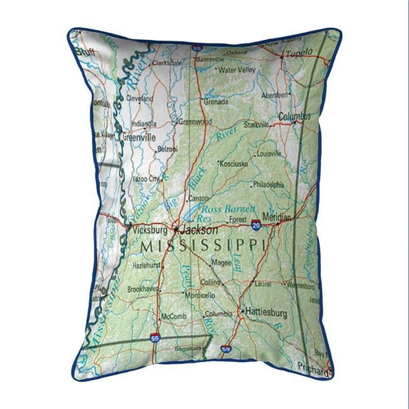 Betsy Drake HJ321 Mississippi, MS Nautical Map Large Corded Indoor & Outdoor Pillow - 16 x 20 in.