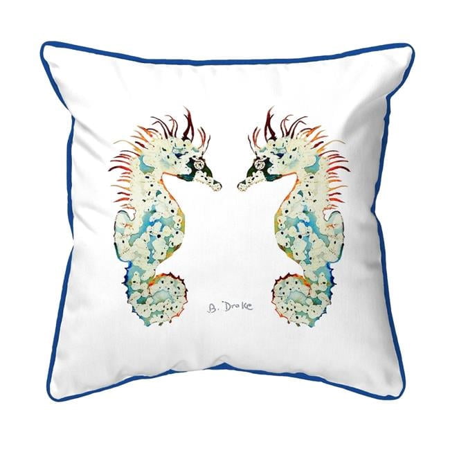 Betsy Drake HJ388W 18 x 18 in. Betsys Seahorses White Background Large Corded Indoor & Outdoor Pillow