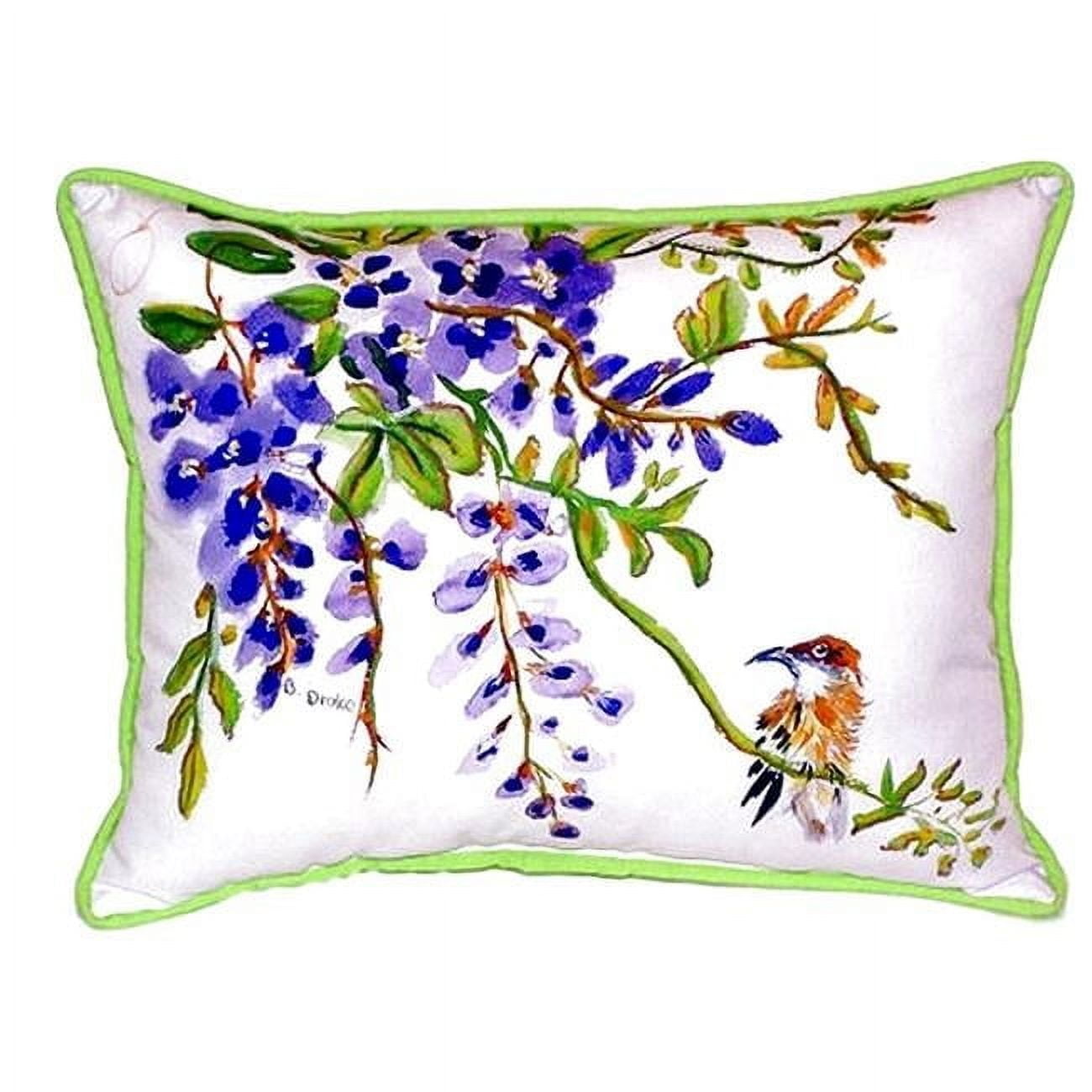 Wisteria and Bird 16x20 White and Green Outdoor Pillow