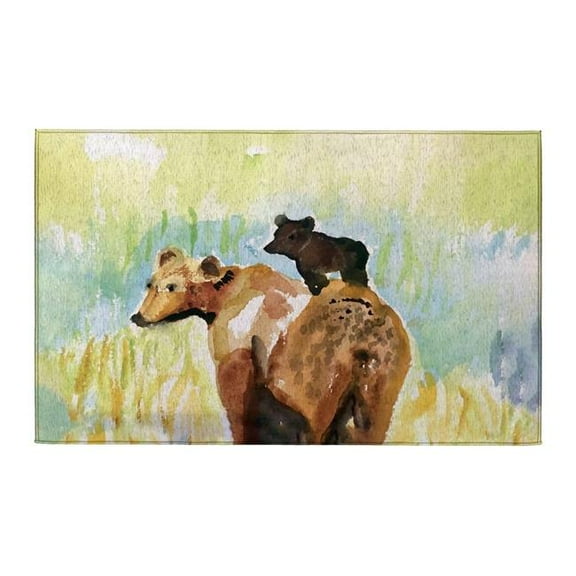 Betsy Drake Interiors DR1586 Bear & Cub Riding Indoor Dornier Area Rug 20x32